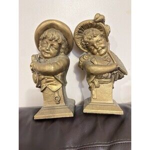 Vintage 1964 ESCO Products Chalkware Bookends Bust Set Boy & Girl E. Villanis